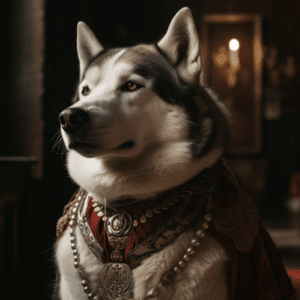 Siberian Husky dressed as king Henry VIII 08