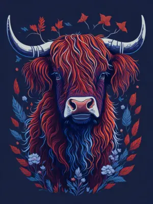 Highland cow wearing a united states flag 02