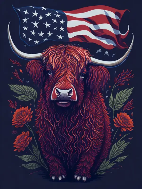 Highland cow wearing a united states flag 04