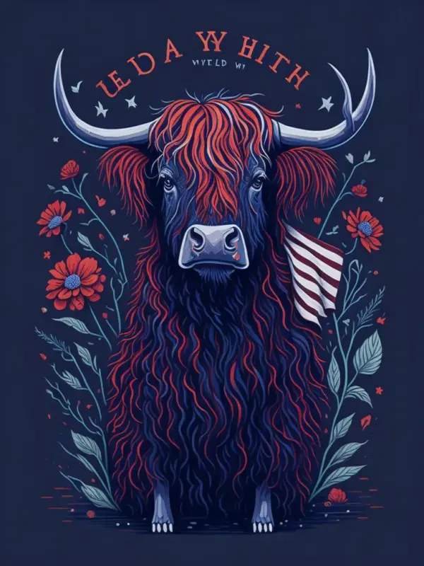 Highland cow wearing a united states flag 08