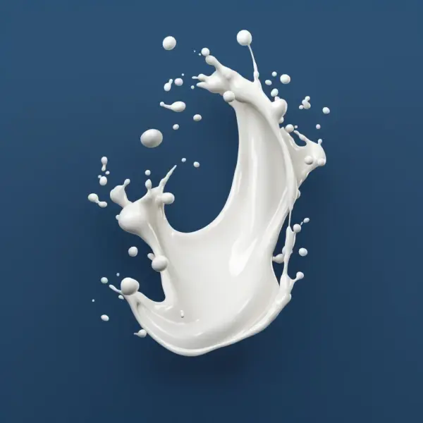 Spiral shaped white milk falls on a blue background 01