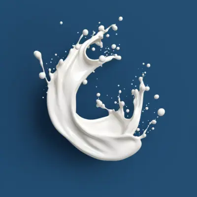 Spiral shaped white milk falls on a blue background 03