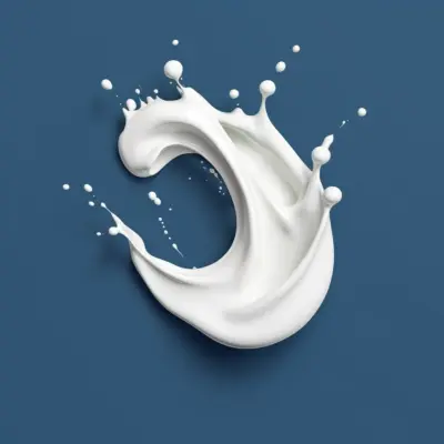 Spiral shaped white milk falls on a blue background 04