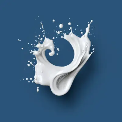 Spiral shaped white milk falls on a blue background 05