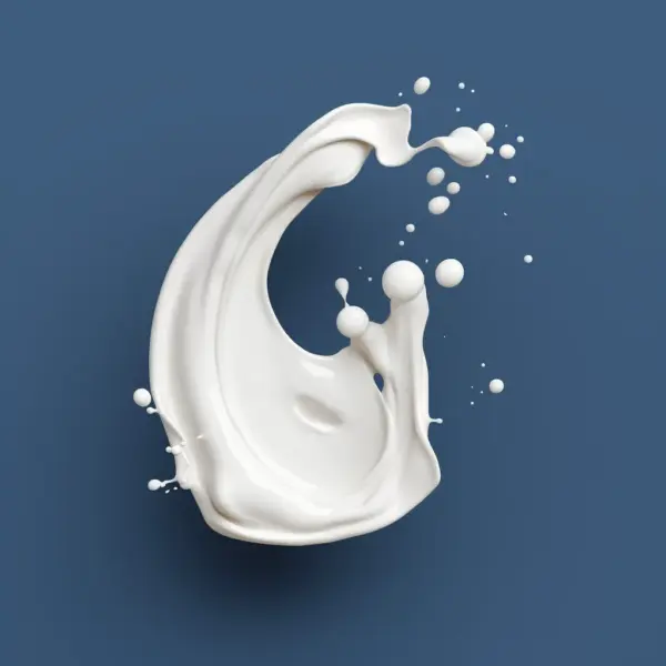 Spiral shaped white milk falls on a blue background 07