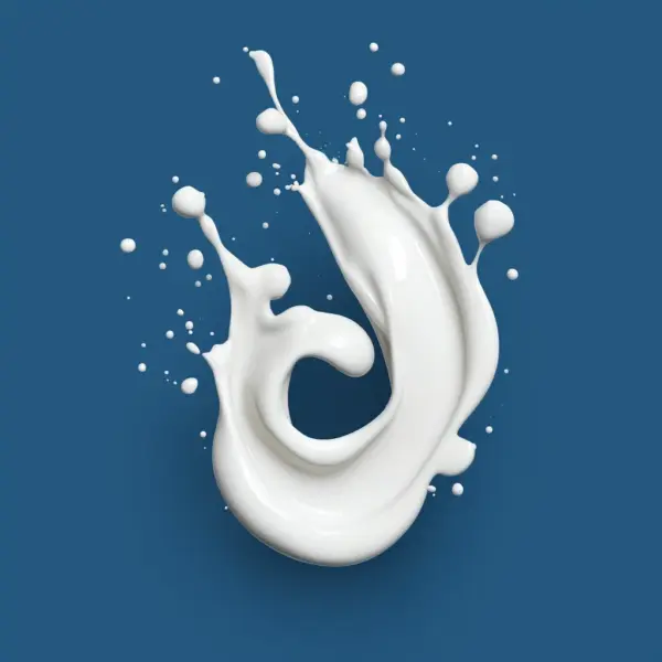 Spiral shaped white milk falls on a blue background 08