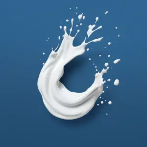 Spiral shaped white milk falls on a blue background 09