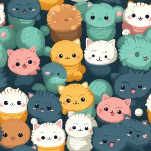 cute pattern of cats playing with balls of wool 01