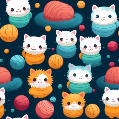 cute pattern of cats playing with balls of wool 02
