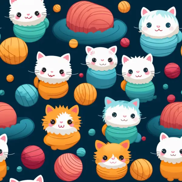 cute pattern of cats playing with balls of wool 02