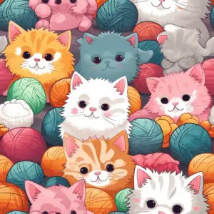 cute pattern of cats playing with balls of wool 03