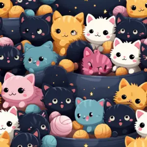 cute pattern of cats playing with balls of wool 04