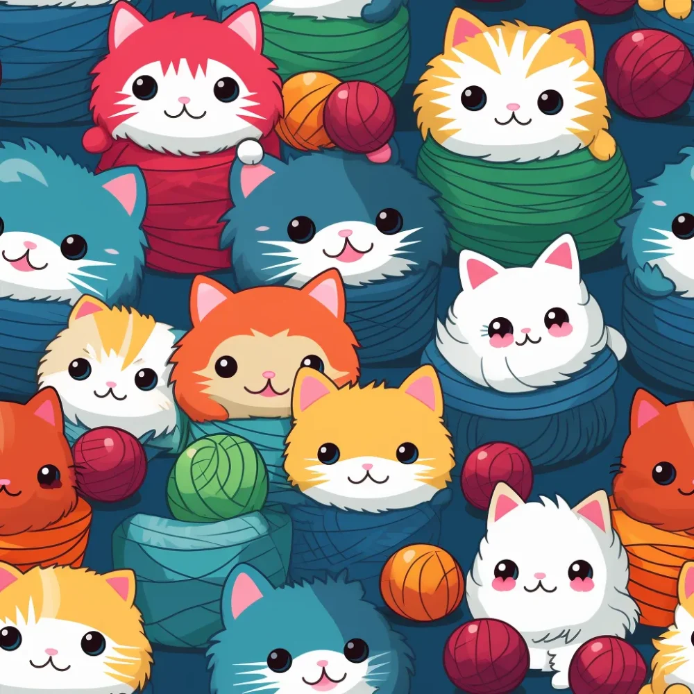 cute pattern of cats playing with balls of wool 05