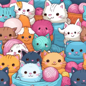 cute pattern of cats playing with balls of wool 07