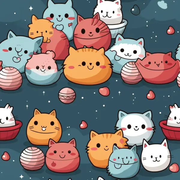 cute pattern of cats playing with balls of wool 08