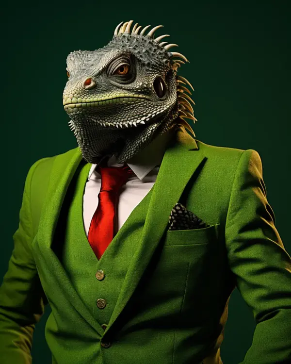 portrait of a Green Iguana suit outfit 01
