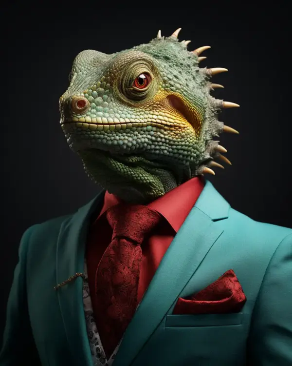 portrait of a Green Iguana suit outfit 04