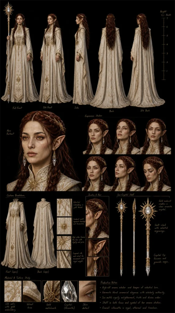Cinematic AI Elf Character Sheet 02 – Female Elf