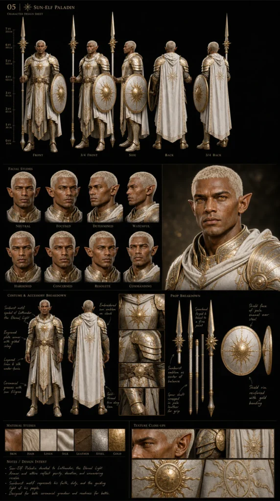 Cinematic AI Elf Character Sheet 05 – Male Elf