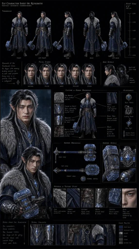 Cinematic AI Elf Character Sheet 06 – Male Elf