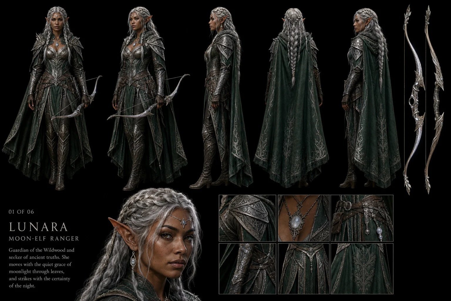 AI Elf Character Reference Sheet 01 – Female Elf
