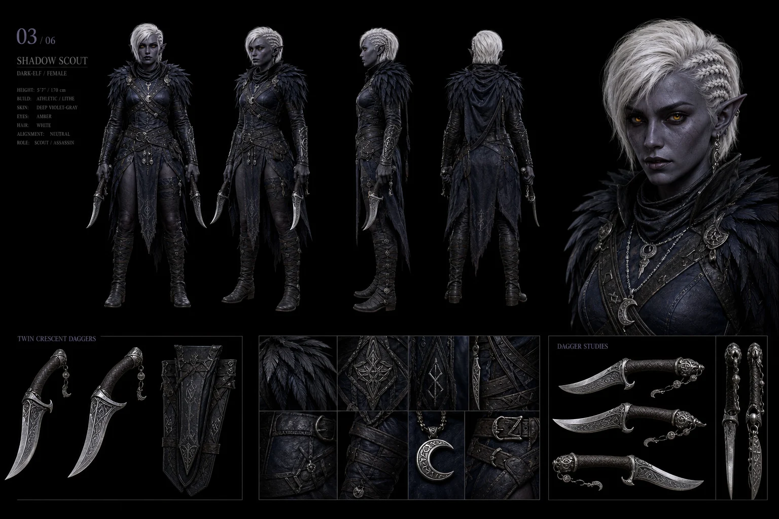 AI Elf Character Reference Sheet 03 – Female Elf