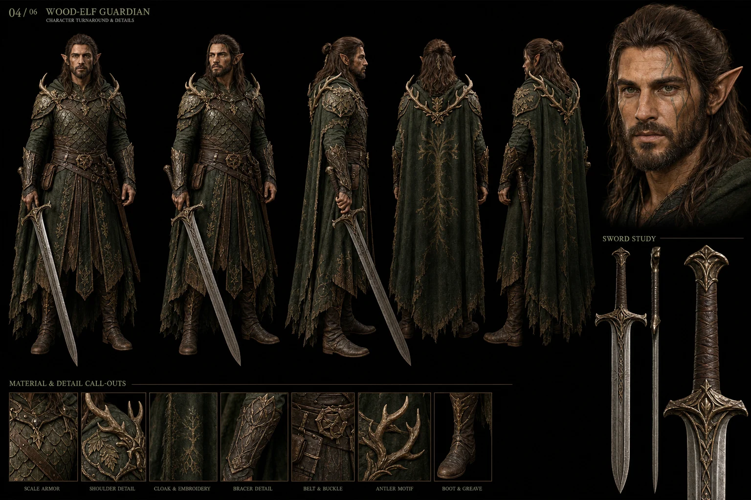 AI Elf Character Reference Sheet 04 – Male Elf