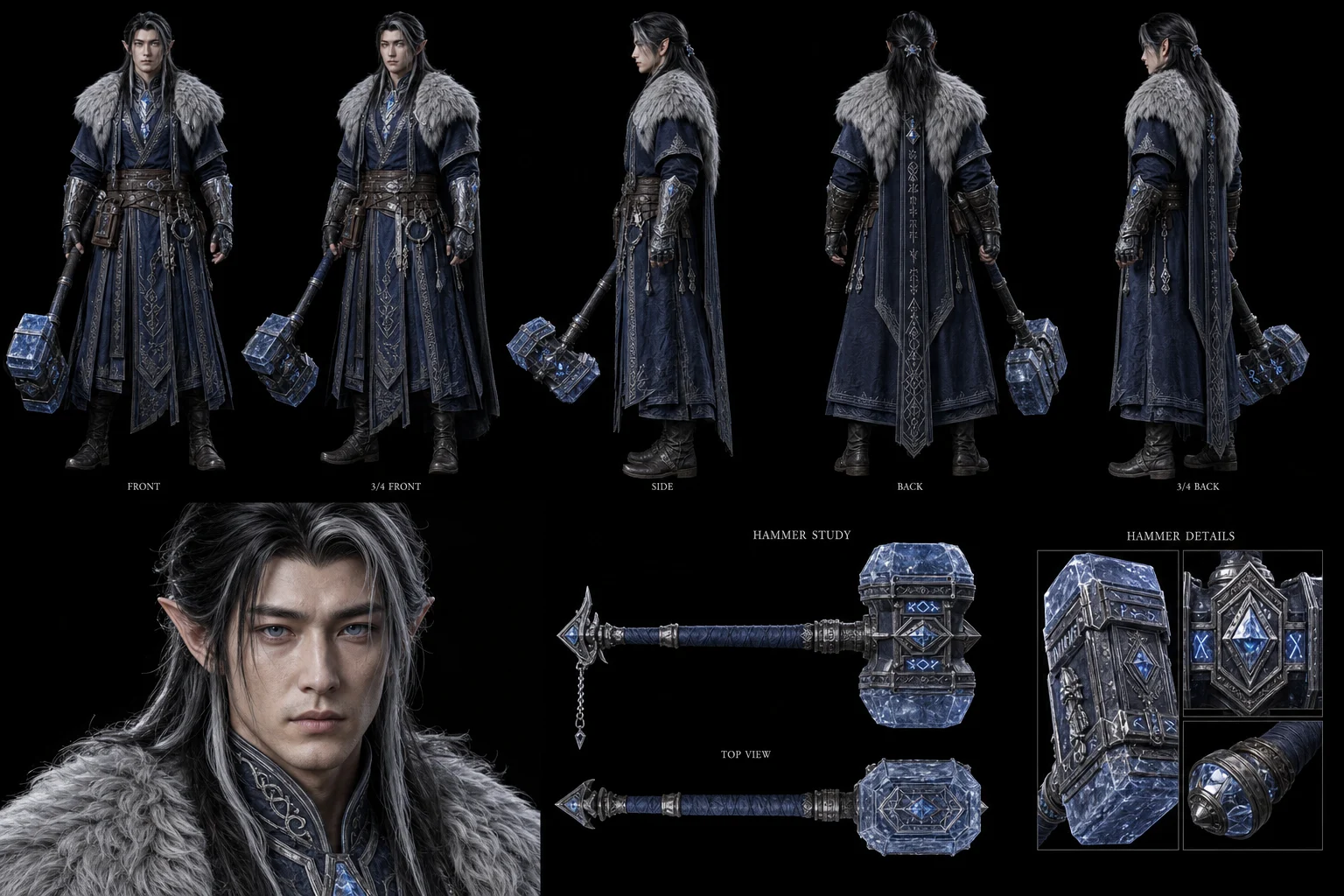 AI Elf Character Reference Sheet 06 – Male Elf