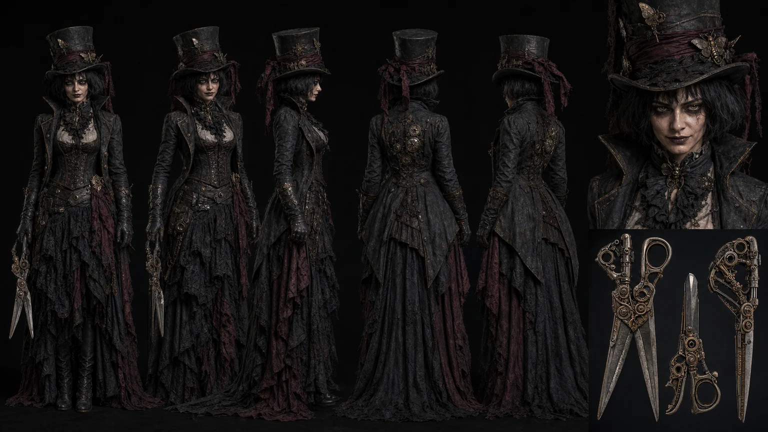 Macabre Steampunk Character Reference 01 - Female