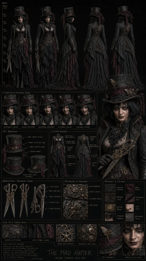 Cinematic Macabre Steampunk Character Sheet 01 - Female
