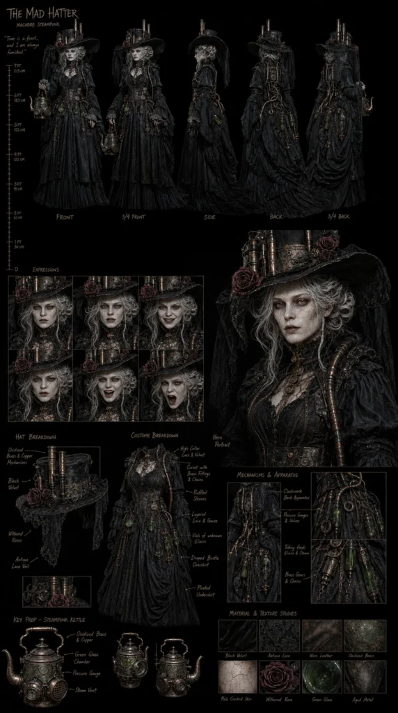 Cinematic Macabre Steampunk Character Sheet 02 - Female