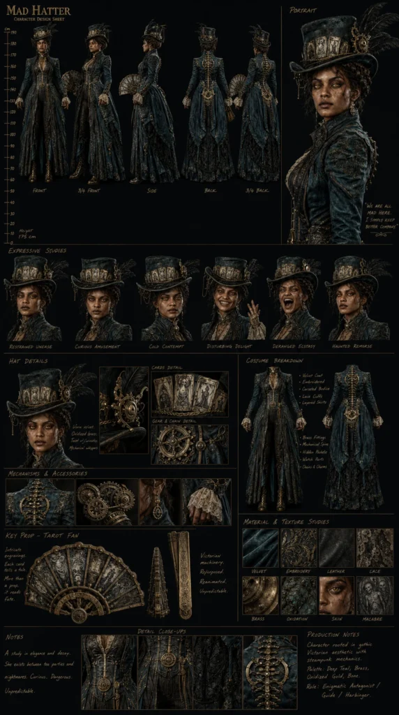 Cinematic Macabre Steampunk Character Sheet 03 - Female