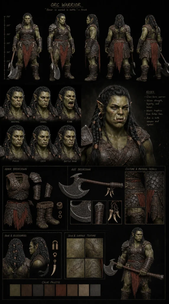 Cinematic AI Orc Character Sheet 01 - Female Orc