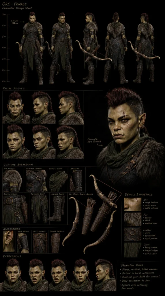Cinematic AI Orc Character Sheet 03 - Female Orc