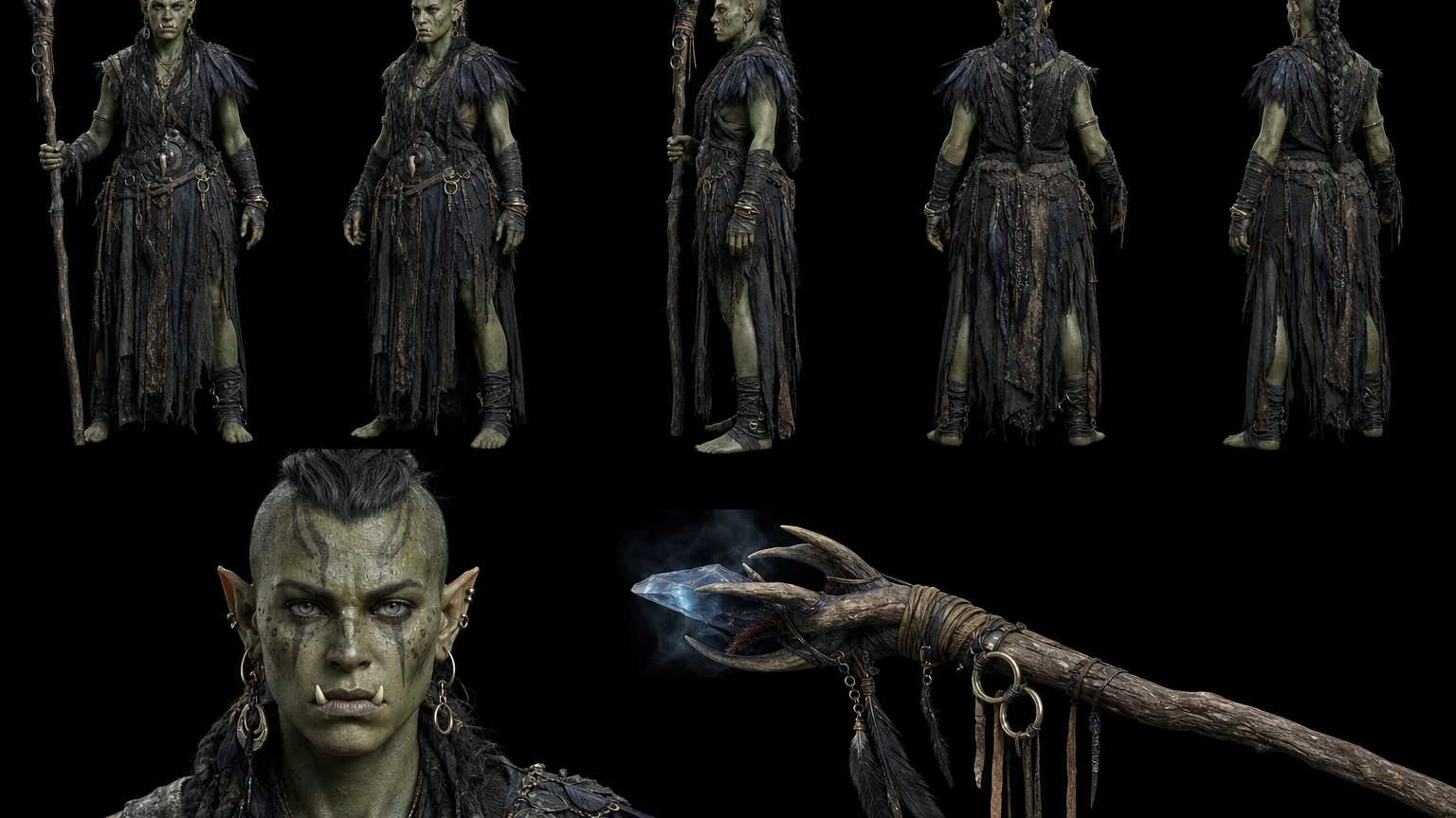 AI Orc Character Reference Sheet 02 - Female Orc - 16:9
