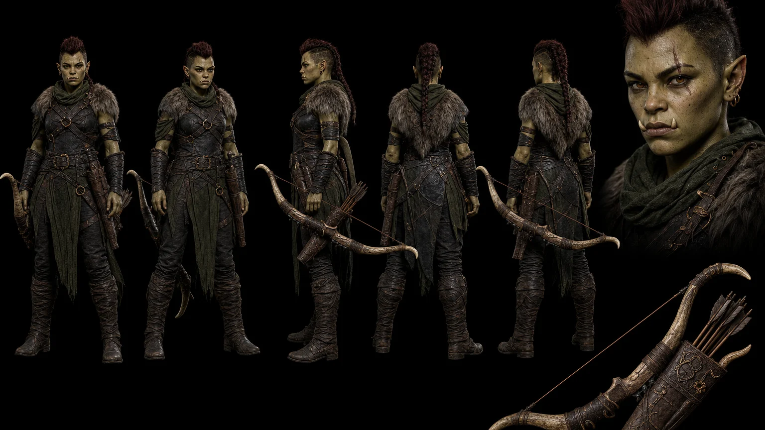 AI Orc Character Reference Sheet 03 - Female Orc - 16:9