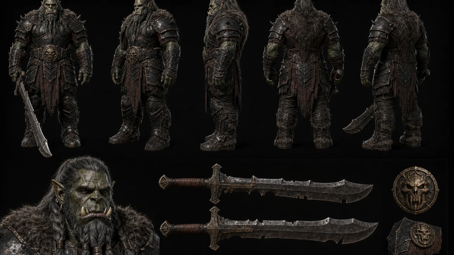 AI Orc Character Reference Sheet 04 - Male Orc - 16:9