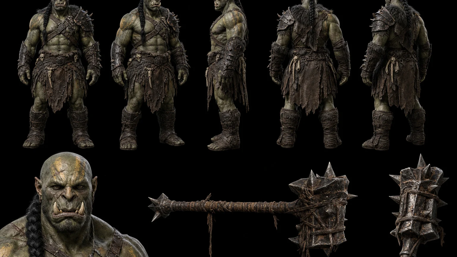 AI Orc Character Reference Sheet 05 - Male Orc - 16:9