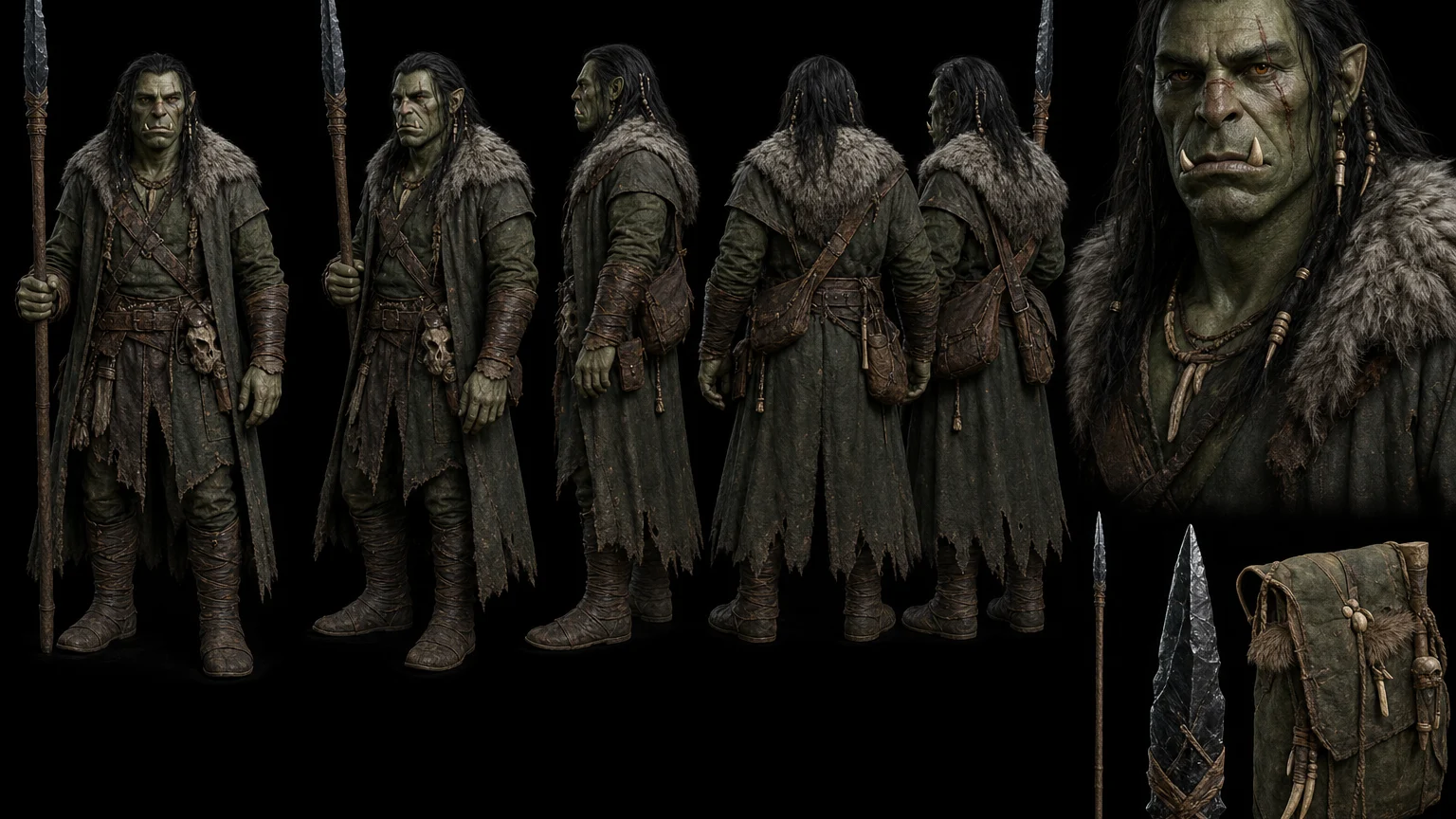AI Orc Character Reference Sheet 06 - Male Orc - 16:9