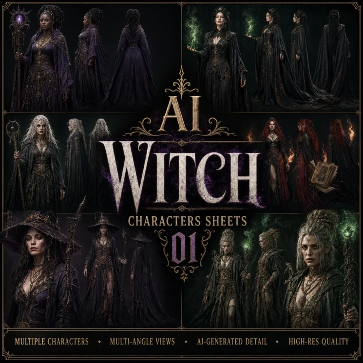 AI Witch Character Sheets 01 - AI Images