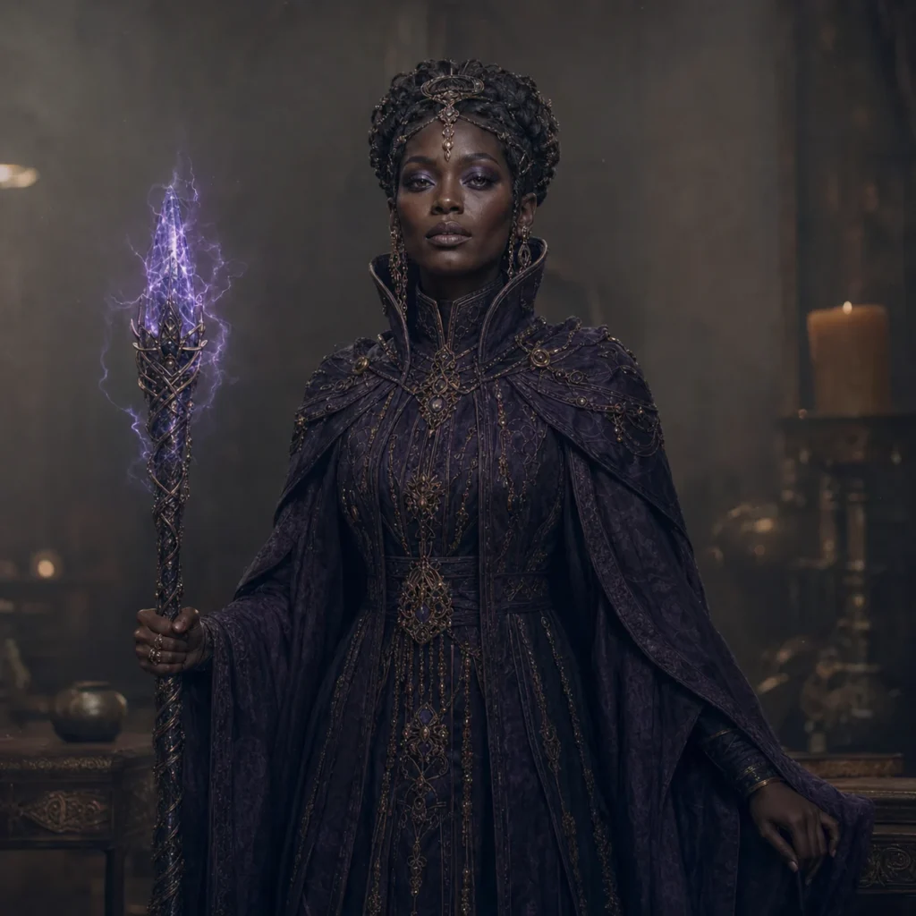 Cinematic indoor AI witch portrait scene 01