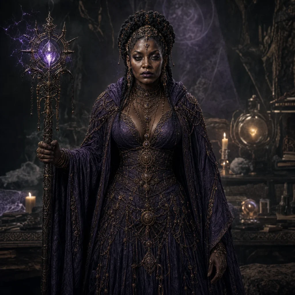 Cinematic indoor AI witch portrait scene 05