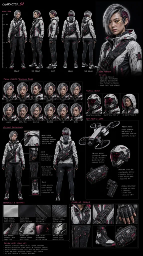 Cinematic Cyberpunk Character Sheet 02 - Female