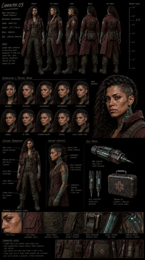 Cinematic Cyberpunk Character Sheet 03 - Female