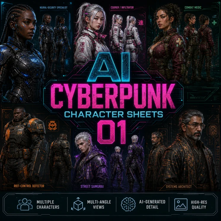 AI Cyberpunk Character Sheets 01 - Collection Cover