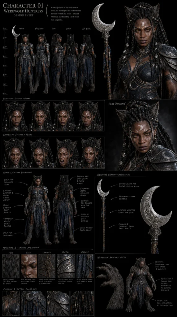 Cinematic Werewolf Character Sheet 01 - Female
