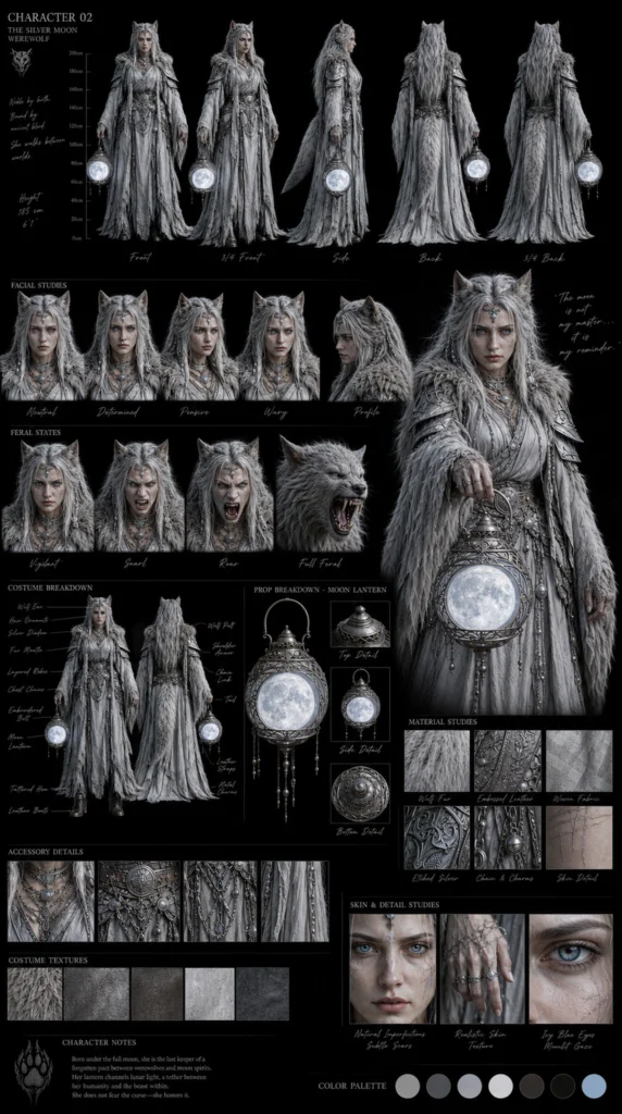 Cinematic Werewolf Character Sheet 02 - Female