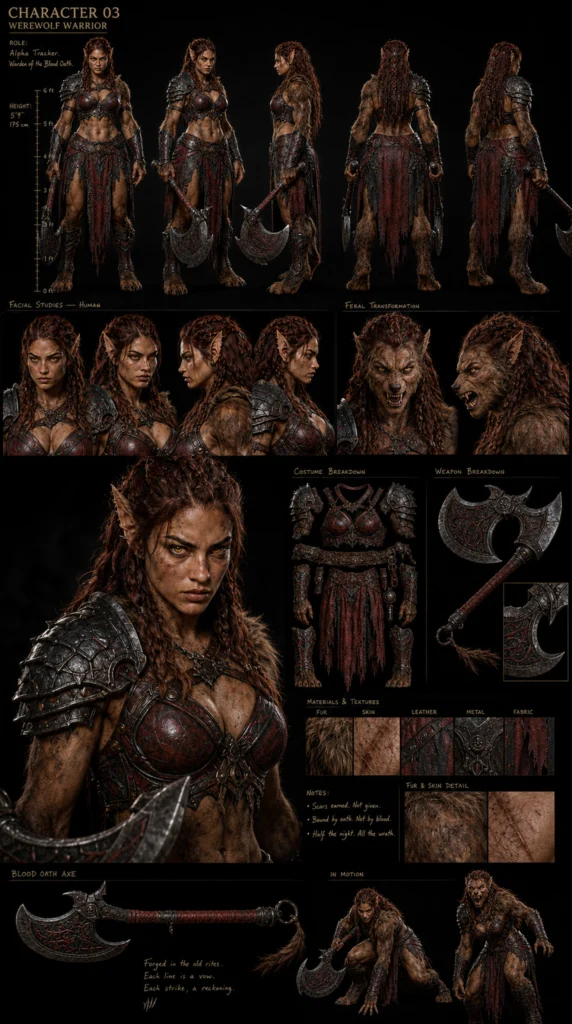 Cinematic Werewolf Character Sheet 03 - Female